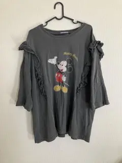 ミッキーマウス プリント 五分袖Tシャツ LL