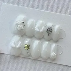 ネイルチップ バレエコア ウィッシュコア 天使 クローバー シンプル 韓国 水玉