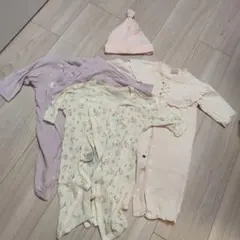 【プティマイン】綿100%ロンパース+ベビー帽子1点(サイズ50-70)