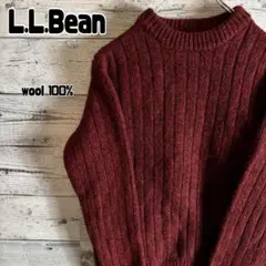 90s エルエルビーン　ラムズウール　クルーネックリブ編みニット レディースS