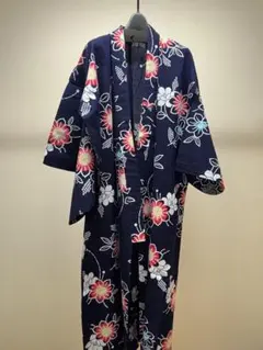 【極美品】大丸購入 高級浴衣 綿紅梅風 藍 菊 楓 大人浴衣 1回着用 極美品】大丸購入 高級浴衣 綿紅梅風 藍 菊 楓 大人浴衣 1回着用
