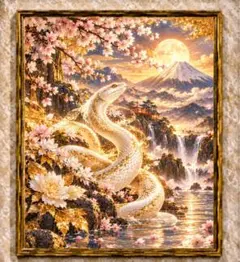 白蛇瑞光 開運アート 占い スピリチュアル 桜 富士山 金運 商売繁盛 風水