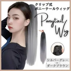 ポニーテールウィッグ クリップ式 シルバーグレー ストレート 簡単装着★