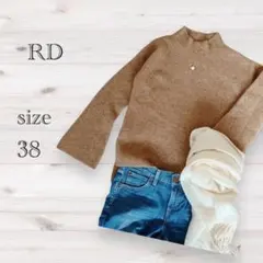 RD リブニット ハイネックセーター サイズ38 ブラウン ベージュゆったり