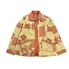 7AS16 デザイナーズジャケット　パッチワーク風　花柄　古着女子　光沢感　古着