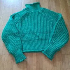 タートルネック 長袖ニット グリーン