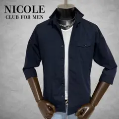 NICOLE CLUB FOR MEN 七分袖シャツ　ネイビー系　紺色　シンプル