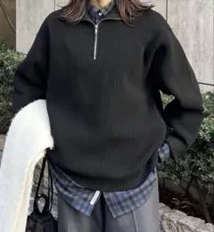 CPCM スポンジニットハーフジップ　ブラック　黒のサムネイル