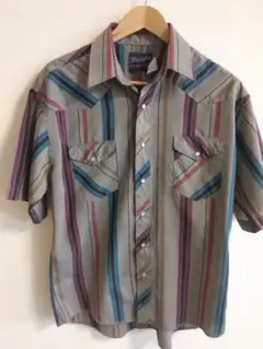 90s Wrangler 半袖 マルチストライプ ウエスタンシャツ XL