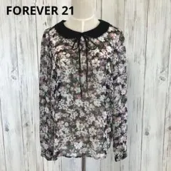 【希少】FOREVER21 ＊ シアー花柄 バックボタン ブラウス リボン紐付