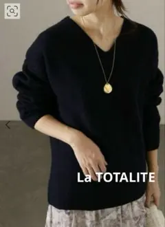 La TOTALITE片畔Vネックプルオーバー　Ｖネックニットセーター　ネイビー