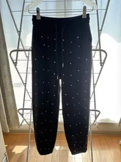ラインストーン ジョガーパンツ ブラック