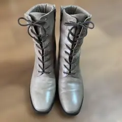 レザー レースアップブーツ チャコールグレー 中ヒール