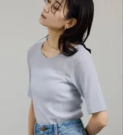 サロンアダムエロペ　nu=layerジェントルVネックシアーTシャツライトグレーのサムネイル