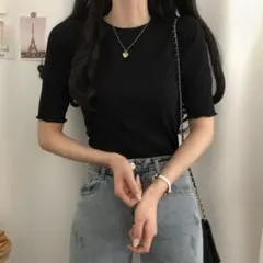 ブラック 半袖トップス FREEサイズ