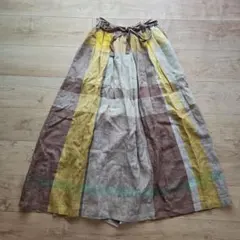 ☆ATELIER SIX☆イエローベージュチェック柄リネンロングスカート☆美品☆のサムネイル