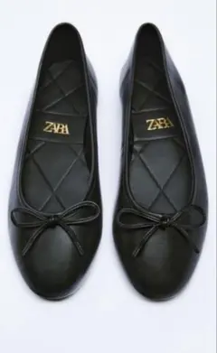 【ラスト1点】 ZARA ザラ　リアルレザー　バレリーナ　シューズ　ブラック
