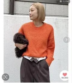 【美品】Ungridカラーモヘヤ混ルーズニット オレンジ ボリュームスリーブ