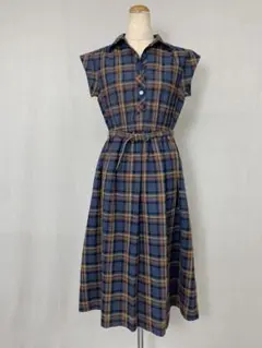 W612 used レトロ チェック シャツ ロング ワンピース ベルト付き