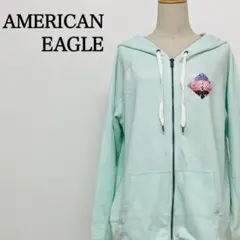 アメリカンイーグル　ミントグリーン　ロゴ　メタルプレート　パーカー　Y2K