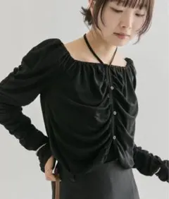 mystic スクエアネック シャーリングカーディガン