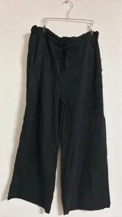 トライバル 無地 イージーパンツ ワイド M 黒 麻 デイリー お出かけ