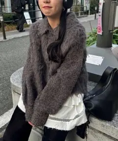 【美品】Kastane ウェーブ起毛クロップドニット ブラウン