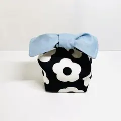 おにぎりポーチ　レトロフラワーA ブルー　ハンドメイド　小物入れ　【1043】