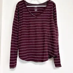 ソノマ ボーダー カットソー Vネック 長袖 L 紫 綿混 お出かけ デイリー