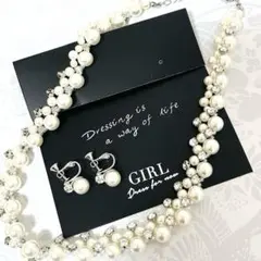 GIRL パール ネックレス イヤリング セット ビジュー 結婚式 パーティー