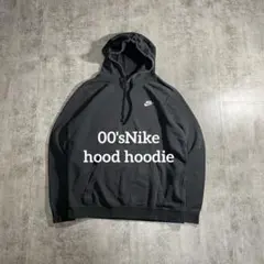 00'sNikeナイキ古着ブラックフードパーカー刺繍ロゴ スミクロ Lサイズ
