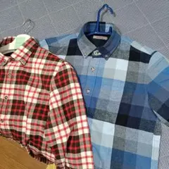 フランネル シャツ 赤と黒のチェックとブルーチェック2枚セット
