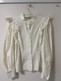 SNIDEL フリル付きアイボリー長袖シャツ