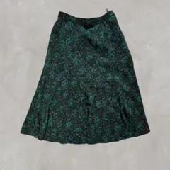 総柄フレアスカート グリーン 古着 大人きれいめ