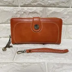 レディース 長財布 財布 革 大容量 ロングウォレット オレンジ色
