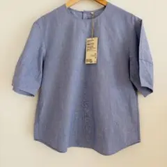 無印良品　涼感ブロード 半袖ブラウス ブルーストライプ　Sサイズ