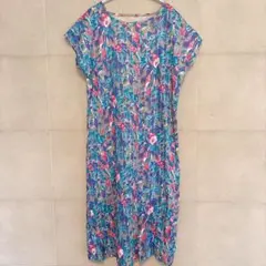 【ヴィンテージ】トロピカル ボタニカル柄 ロングワンピース 総柄 派手カワ