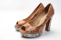 19■スタッカート ストーム付きオープンパンプス(23.5ｃｍ)美品