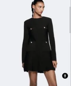 ZARA ショート丈プリーツニットドレス　Mサイズ　ブラック　ミニワンピース
