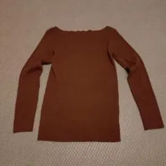 ブラウン リブ編み 長袖ニット