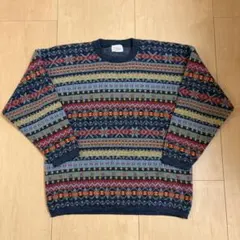 好配色 イタリア製 ヴィンテージニット 多色幾何学模様ニットセーター