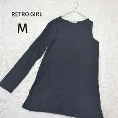 レトロガール アシンメトリー シャツ カットソー ブラック M 長袖