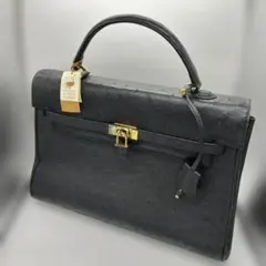 上質　オーストリッチレザー ブラック ハンドバッグ