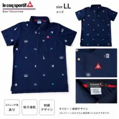 【希少】le coq sportif ゴルフ ポロシャツ ネイビー 総刺繍のサムネイル