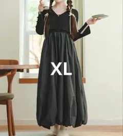 ワンピース カーディガン付き2wayバルーンワンピース XL ブラック