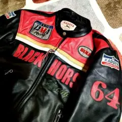 カドヤ レザージャケット BlACKHORSE 牛革 バイカー 黒×赤 カドヤ レザージャケット BlACKHORSE 牛革 バイカー 黒×赤