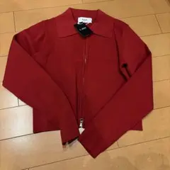 レッド 長袖ニットジャケット Fサイズ