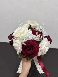 造花 ブーケ レッド ホワイト ウェディング - メルカリ