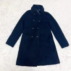 【ELLE エル】ロングコート(38)ウール100% ブラック アウター