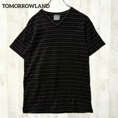 トゥモローランド 半袖ＶネックTシャツ カットソー L 黒 ブラック ボーダーのサムネイル